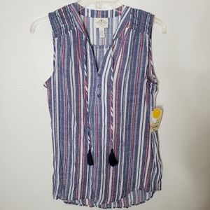 St John's Bay Top Sleeveless Striped Blue and White Women's Size Small NWT